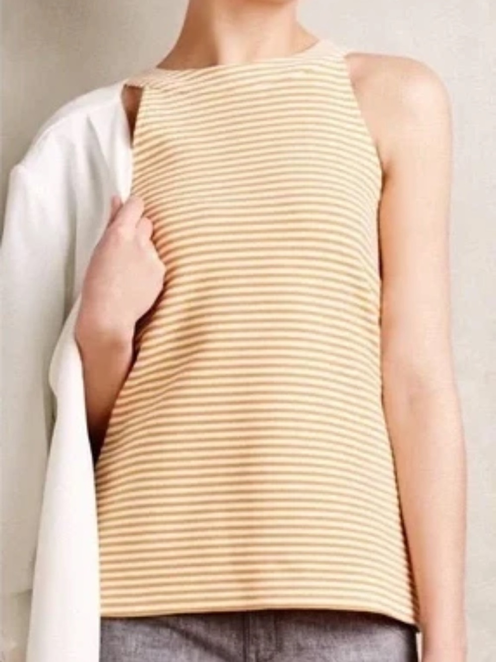 Deletta Isa Halter Tank Size M Yellow White Striped Anthropologie Cut Out Back